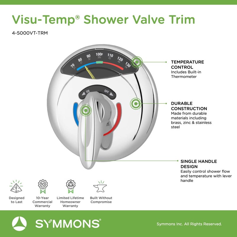 Symmons 4-5000VT-TRM Visu-Temp Shower Valve Trim in Polished Chrome (Valve Not Included) - Image 3